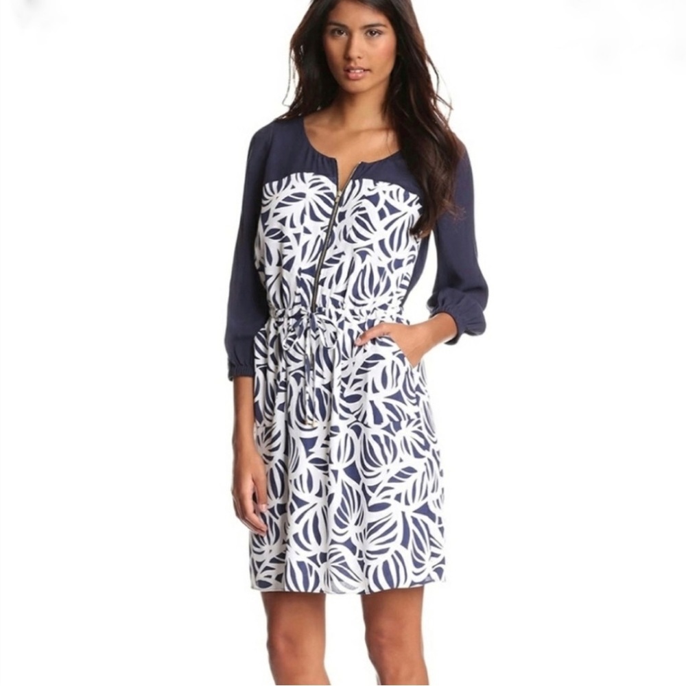 Lilly Pulitzer Navy and White Leaf-Print Mini Dress